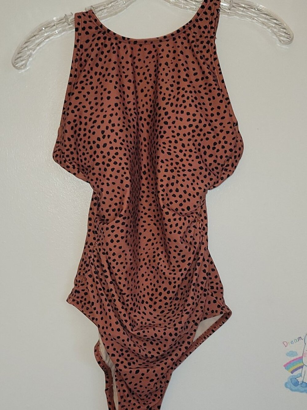 Kona Sol Brown Black Animal Print One Piece Swimsuit Sz M Spaghetti Adj Strap